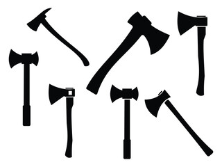 Black Crossed Axe Silhouettes   Vintage Tool Icon Set on White Background