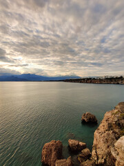beautiful landscape of the sea against the background of mountains