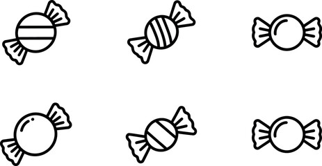 Six Simple Line Art Candy Icons: Sweet Treats, Minimalist Design