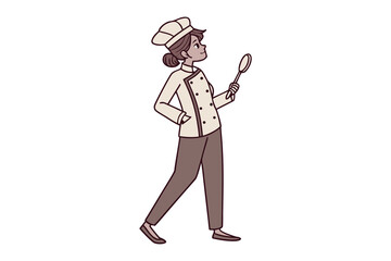 The Chef's Culinary Vision: A skilled chef, clad in traditional attire, looks on, brandishing a wooden spoon, and embodies culinary expertise and vision.