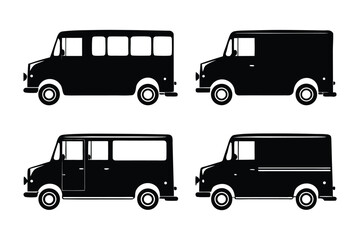Classic Delivery Van: A collection of classic delivery van, rendered in a modern illustrative style. showing the elegant simplicity of vintage automobile design.