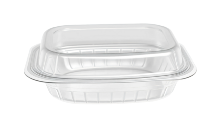 Blank plastic clamshell container suitable for food storage and packaging isolated on transparent background