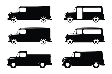 Vintage Delivery Van Silhouettes: A collection of vintage delivery vans in a monochrome silhouette, capturing the timeless charm of classic automotive design.