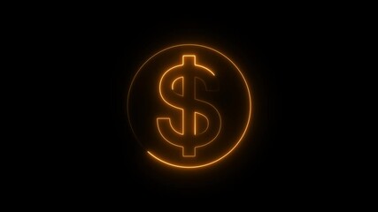 Dollar sign animation on black background. glowing us, uk currency coin motion graphics. US Stock exchange icon 4k video footage. - Powered by Adobe