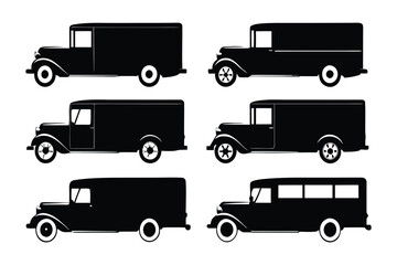 Vintage Trucks Collection: A compilation of classic vintage trucks, embodying a bygone era. The silhouette emphasizes the iconic designs, presenting a set of remarkable vehicles.