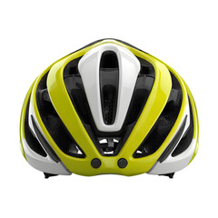 Fototapeta premium Modern Helmet: A vibrant cycling helmet, showcasing cutting-edge design and safety features, is presented in a captivating studio shot. It embodies protection, innovation, and the spirit of cycling.