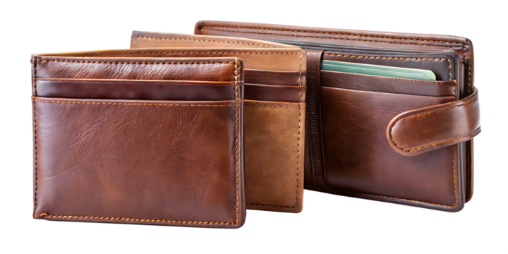 wallet set flat layout isolated on white background, png, ai generated. - Powered by Adobe