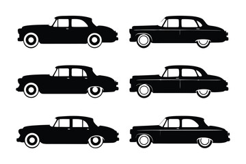 Classic Car Silhouettes: Elegant black silhouettes of vintage automobiles. capturing the timeless beauty and iconic design of classic cars, evoking a sense of nostalgia and the open road.
