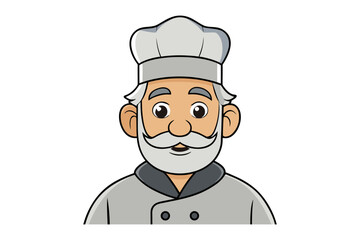 Senior Chef Portrait: A distinguished chef, adorned in a pristine toque blanche, and jacket. with his cheerful smile.