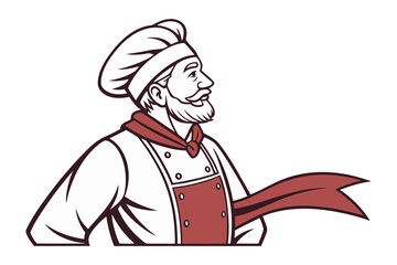 Chef with Artistic Flair: A skilled chef, complete with toque and culinary uniform, stands ready, his gaze fixed with a refined poise.