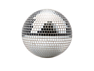 Shiny disco mirror ball with reflective tiles isolated on transparent background