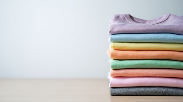 Stacked colorful t-shirts