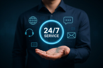 24/7 services, always available, all time services, round-the-clock support, customer service, business support, global communication, technical assistance, reliable service, nonstop help, online 
