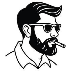Stylish man with beard sunglasses and cigar silhouette