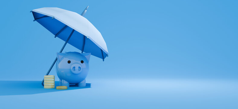 Protecting Savings with an Umbrella over Piggy Bank
