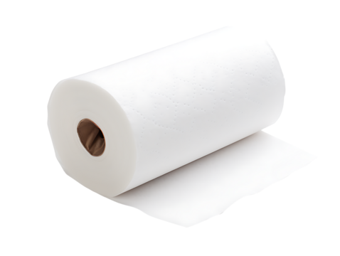 White tissue roll with embossed pattern isolated on transparent background