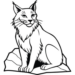 Fototapeta premium A stylized black and white lynx sitting on a rock silhouette