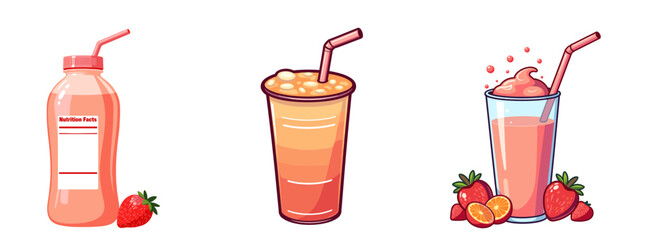 Set of Drinks in pastel colors with smooth outlines: smoothies and juice  