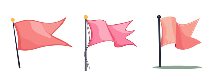 Set of Concept of wind blowing corner flag in bright pastel colors with smooth outlines  