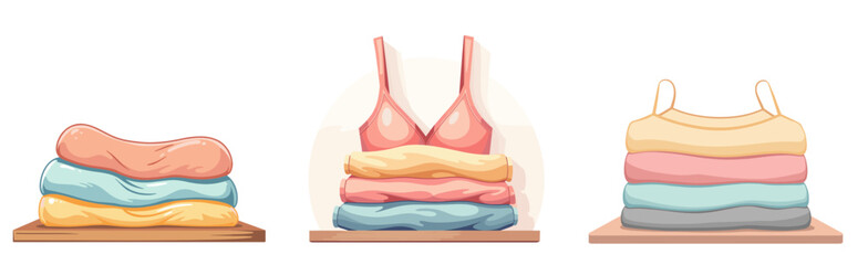 Folded singlet on shelf with colorful layers and soft textures  