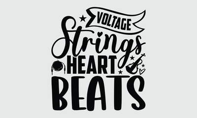 Voltage Strings Heart Beats- Electric Violin T-shirt Design, minimalist black and white vector artwork. Modern and clean look for stylish, music-inspired apparel designs.