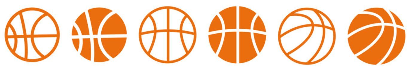 Basketball balls icon color full set symbols. Outline basketball ball icons. Vector illustration.