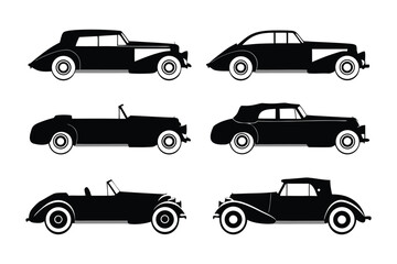 Classic Silhouette Car Collection: This evocative illustration showcases a collection of meticulously rendered classic cars, celebrating the timeless beauty and sleek design of vintage automobiles.