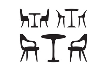 Modern silhouette of cafe tables and chairs in black and white