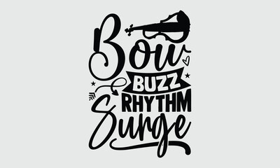 Bow Buzz Rhythm Surge- Electric Violin T-shirt Design, striking vector concept isolated on white. Handcrafted look suitable for fashionable t-shirt and garment printing.
