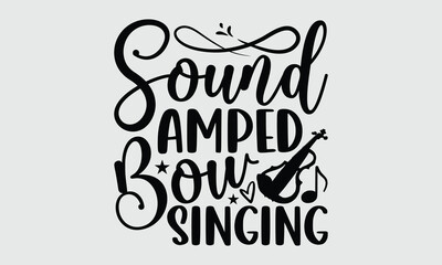 Sound Amped Bow Singing- Electric Violin T-shirt Design, unique line art illustration for apparel. Clean white background makes it ideal for trendy streetwear aesthetics.