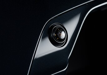 Close-up of a modern car's sleek, integrated backup camera, highlighting its advanced technology and minimalist design.