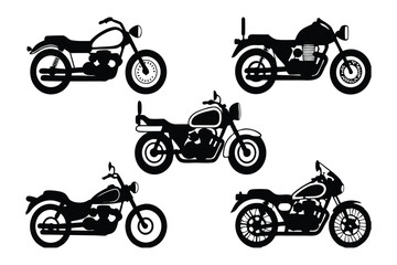 Obraz premium Motorcycle Silhouettes: An artistic display of motorcycle silhouettes, offering a diverse range of classic and contemporary designs. Capturing the essence of freedom and adventure