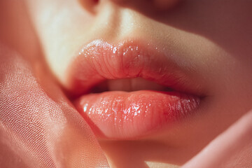 Close-up of hydrated lips with a soft pink overlay highlighting the skin's healthy texture and glow.