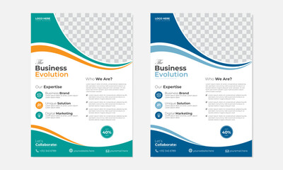 business flyer editable vector templates Corporate design set with green, orange, blue color. marketing, business proposal, promotion, advertise, publication A4 size