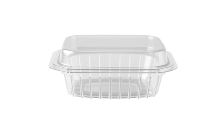 Blank plastic clamshell container suitable for food storage and packaging isolated on transparent background