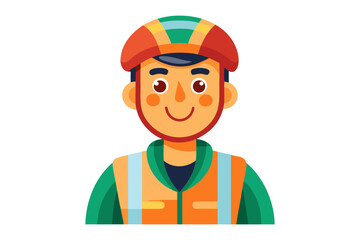 Safety-Conscious Professional: A cheerful professional wearing a safety helmet and vest stands ready to ensure a safe environment, embodying reliability and preparedness.