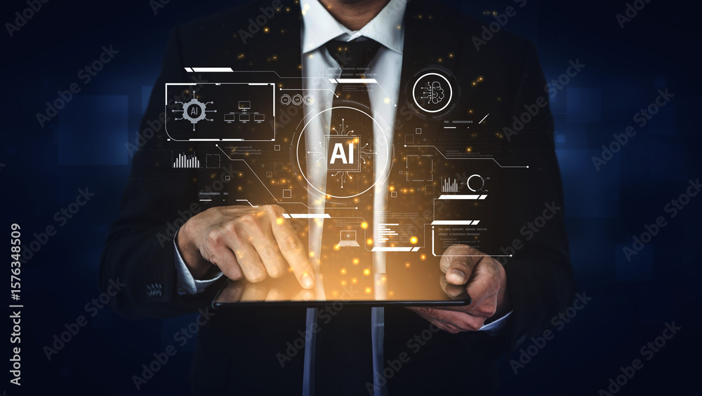 Poster ai interface showing how artificial intelligence powers systems. ai artificial intelligence transfor