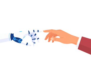 Hands of Robot and Human hands touching with fingers, Virtual Reality or Artificial I