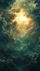 Fototapeta premium Dramatic Clouds with Golden Light Shining Through Vertical