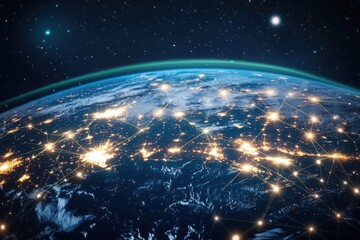 Glowing Earth Network From Space planet night