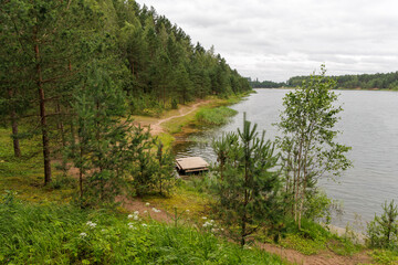 Wooden Pier on a Secluded Forest Lake