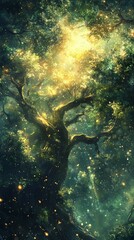 Obraz premium Tree in Forest with Light Shining Through Leaves