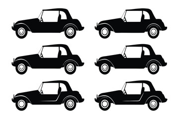 Classic Car Silhouette Collection: A collection of sleek, black silhouettes of classic cars, perfect for projects evoking nostalgia and vintage charm.
