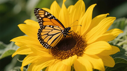 Naklejka premium monarch butterfly on yellow flower