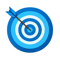 Flat Minimalist Blue Target Clipart with Diagonal Arrow, Isolated on Transparent Background