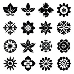Collection of black and white floral and leafy decorative ornaments