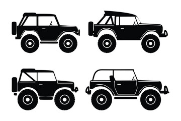 SUV Collection Silhouette: An illustrative array showcases the robust silhouette of a classic SUV, emphasizing design through a monochrome aesthetic, perfect for automotive and travel themes.