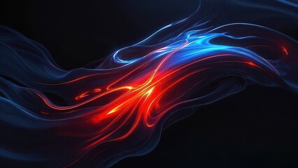 Abstract Fractal Wave A Dynamic Flow of Red and Blue Energy on Dark Background, creating visual stream.
