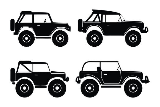 SUV Collection Silhouette: An illustrative array showcases the robust silhouette of a classic SUV, emphasizing design through a monochrome aesthetic, perfect for automotive and travel themes.