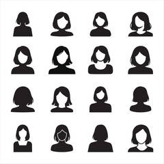 Female avatar icon vector art, female head icon silhouette set.